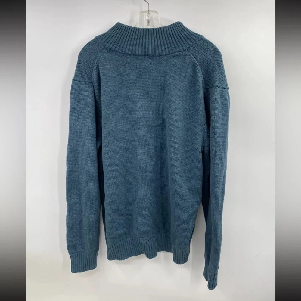 LL Bean Sweater Men’s L Regular Teal 1/4 Zip 100% Cotton Mock Neck 287736 - Picture 4 of 6